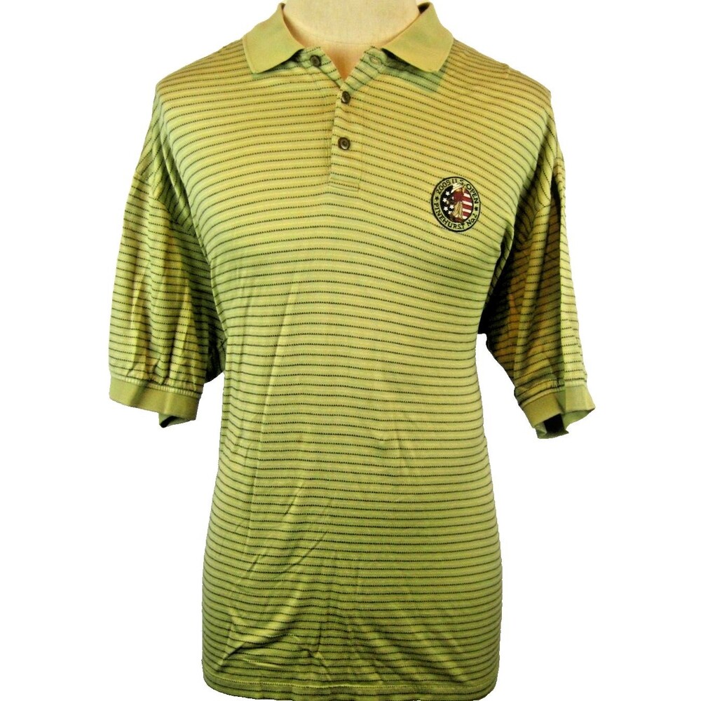 Mens Pinehurst Collection Green Striped Cotton SS US Open 2005 Golf Shirt sz XL